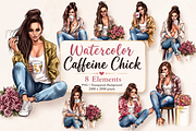 8 Watercolor Coffee Fashion Girl PNG, a Decorative Illustration by Jalina Clipart Studio (Thumbnail 2 of 7)