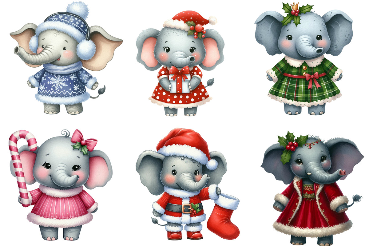 Chirstmas Elephant Clipart Sublimati, an Illustration by Designworld (Photo 4 of 6)