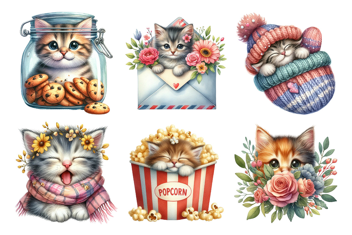 Watercolor Playful Kittens Clipart, an Illustration by Daily.Designs (Photo 5 of 5)