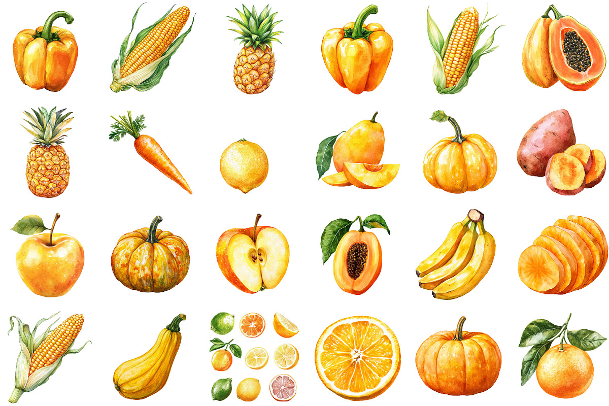 Yellow and Orange Fruit and Vegetabl, an Illustration by designcity5 (Photo 2 of 5)
