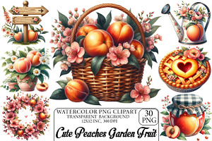 Cute Peaches Garden Fruit Clipart, an Illustration by DreamPrint404