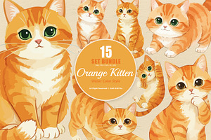 15 Bundle Watercolor Orange Kitten, an Animal Illustration by Morspective