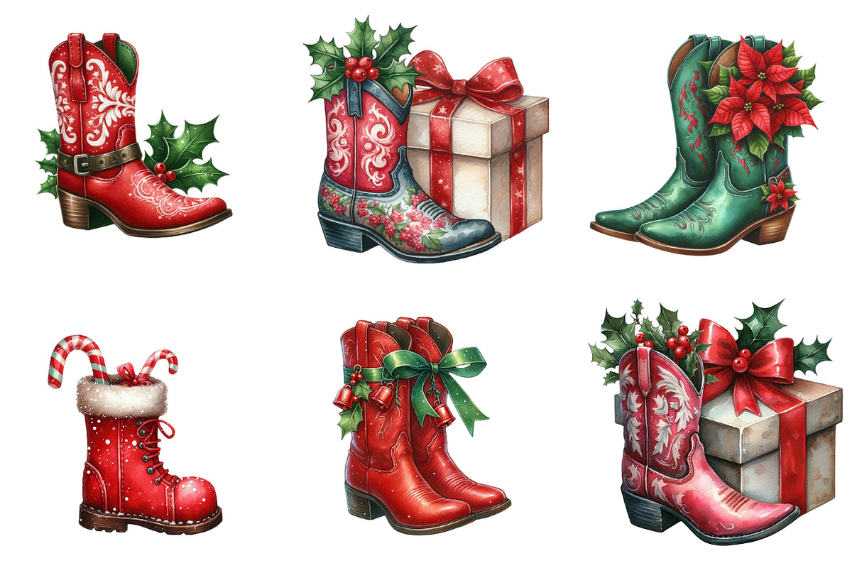 Christmas Cowboy Boots Clipart, an Illustration by SinaCreation (Photo 3 of 7)