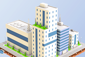 Low Poly City Block Factory Building