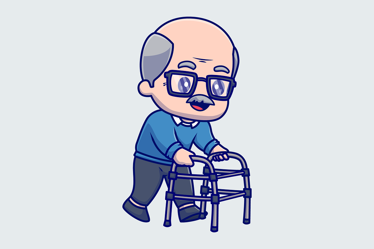 Cute Grandfather Walking with Walker, a Person Illustration by Catalyst Labs