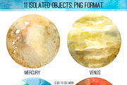 Solar system Watercolor clipart, an Illustration by Green_leaf_17 (Thumbnail 2 of 3)