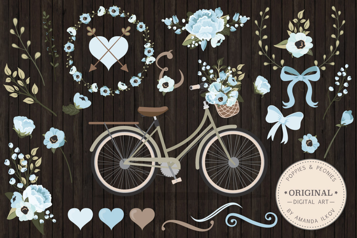 Soft Blue Vector Bicycle & Flowers, an Illustration by Amanda Ilkov (Photo 2 of 5)