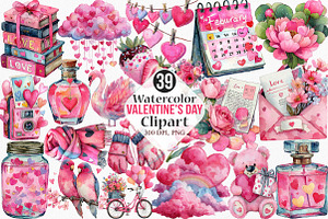 Watercolor Valentine's Day Clipart, an Illustration by Canvas Craft