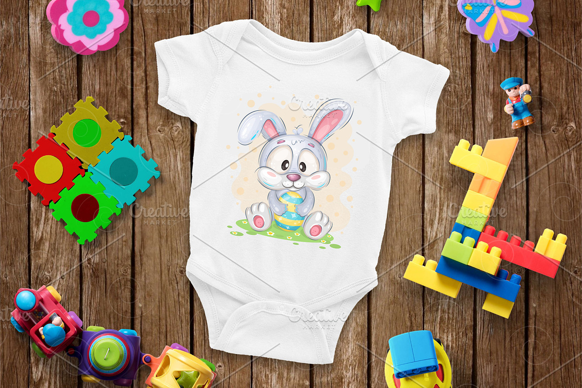 Cartoon Easter Bunny. Tshirt, PNG., an Animal Illustration by KENO Mascots (Photo 3 of 5)