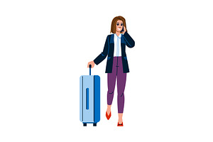 Businesswoman walking with suitcase, a Transportation Illustration by pikepicture