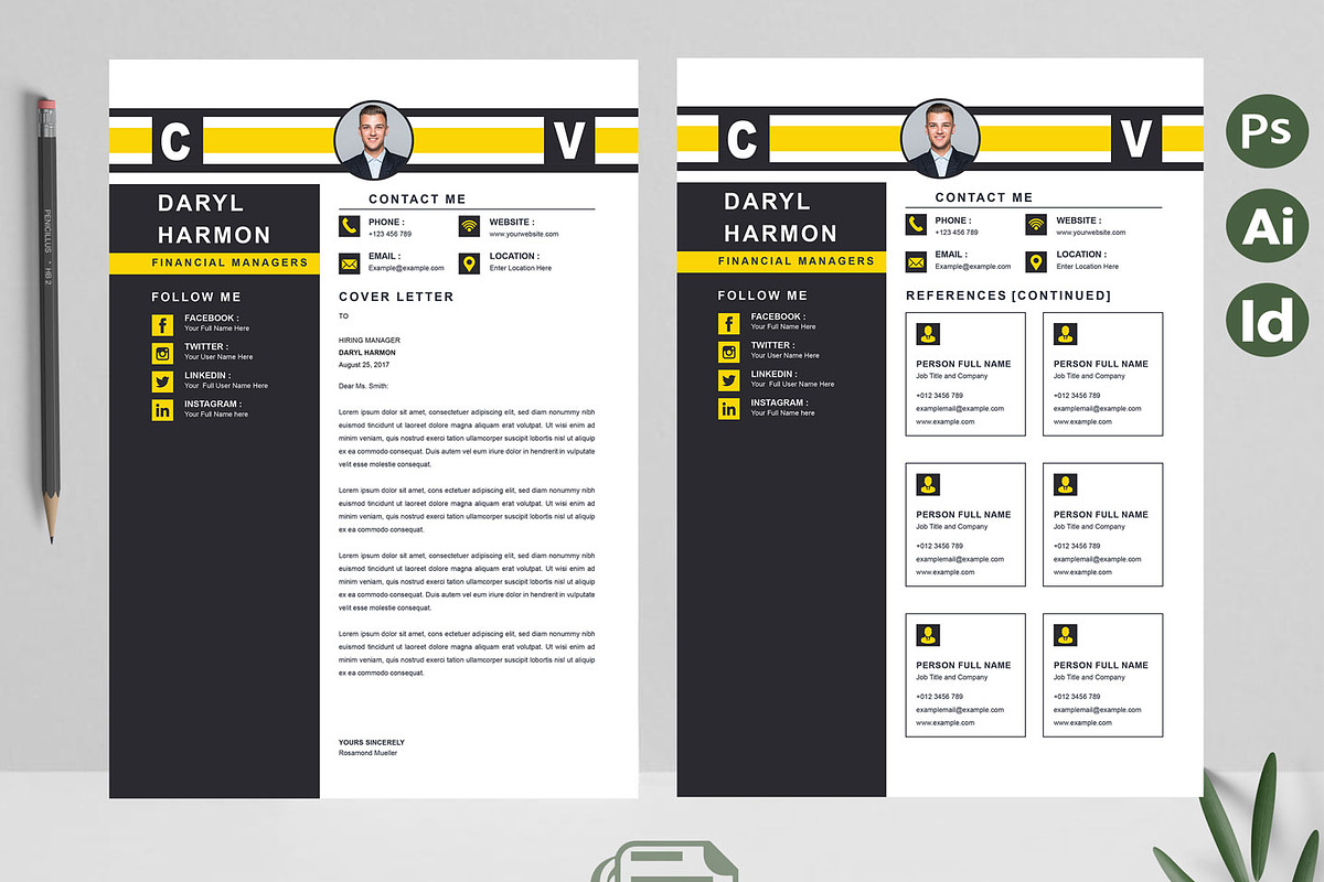 Yellow Minimal CV Download, a Resume Template by Attractive Resume (Photo 3 of 3)