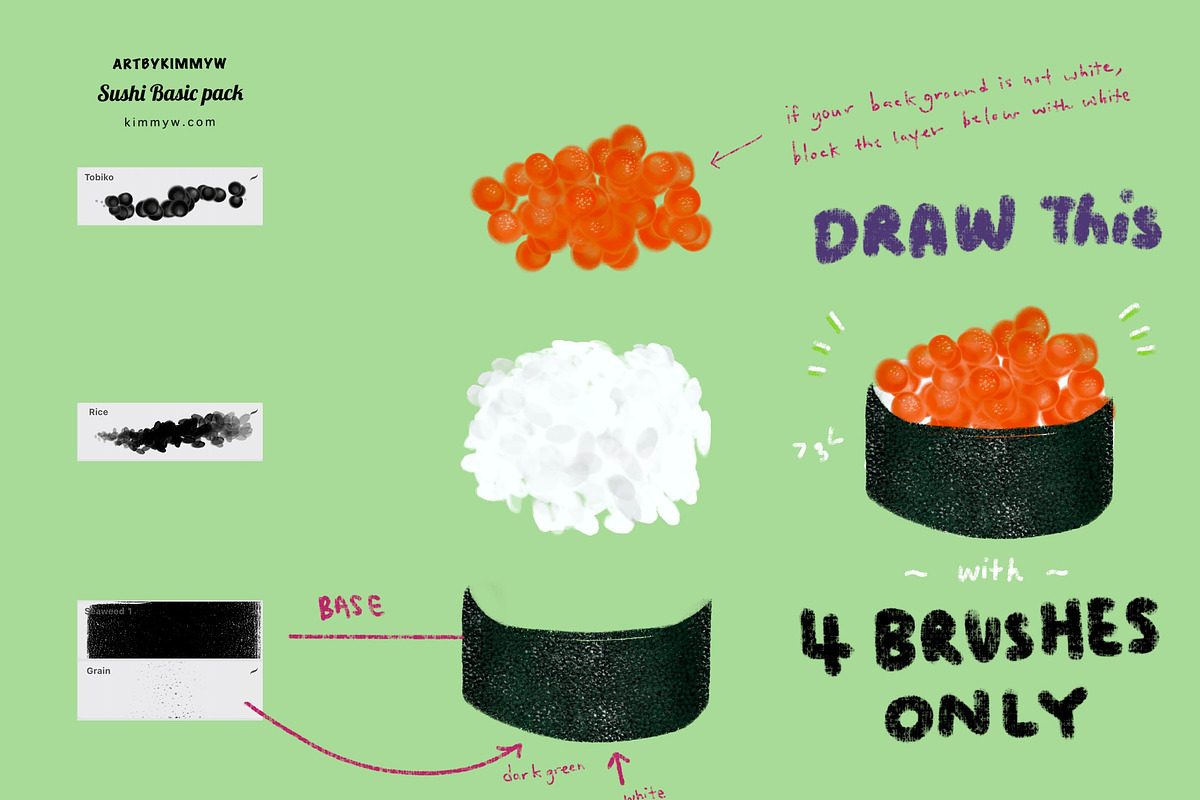 Procreate Sushi Drawing Brushes, a Brush Add-On by Artbykimmyw (Photo 5 of 13)