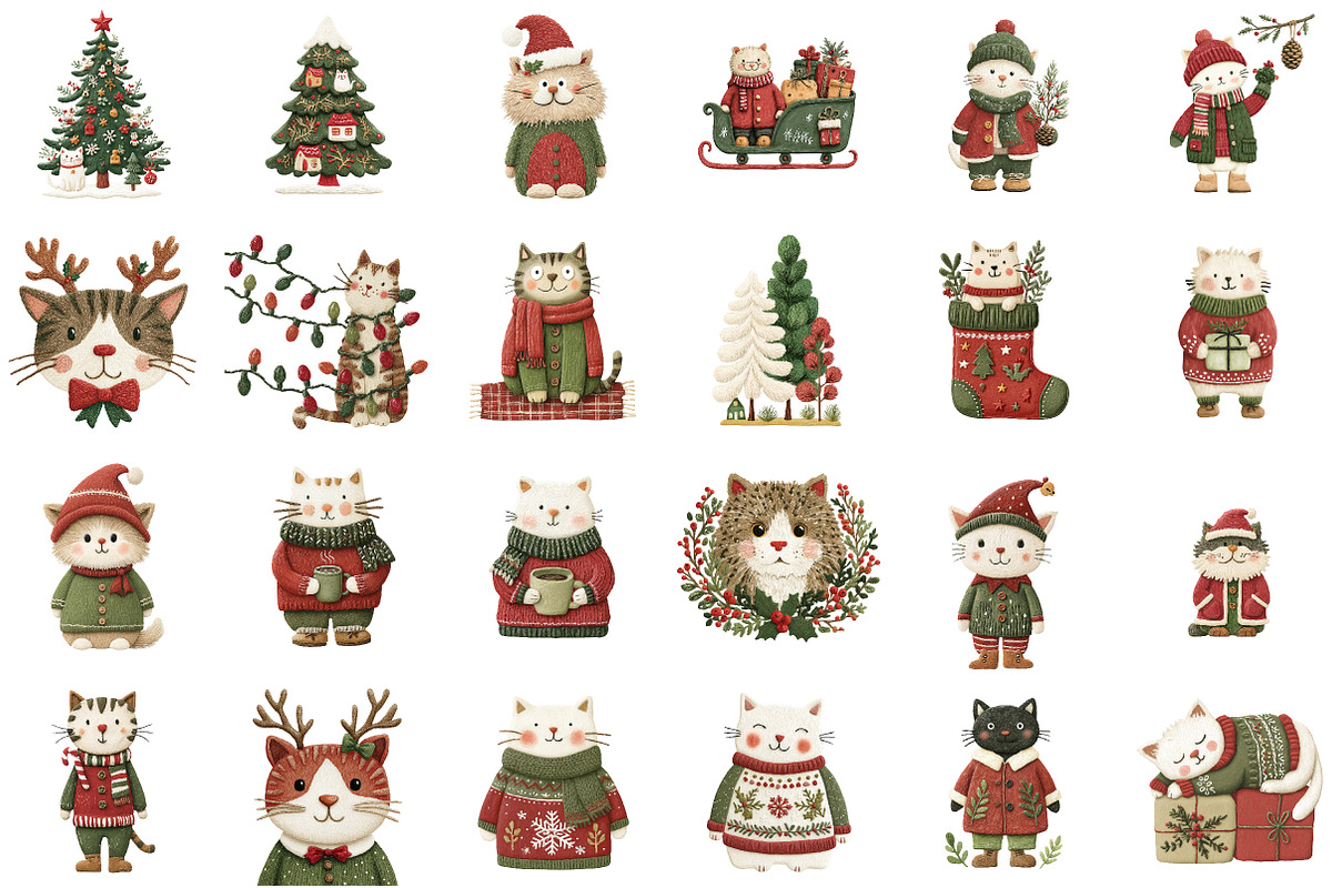 Watercolor Christmas Cat Clipart, an Illustration by DreamCafeArt (Photo 3 of 6)