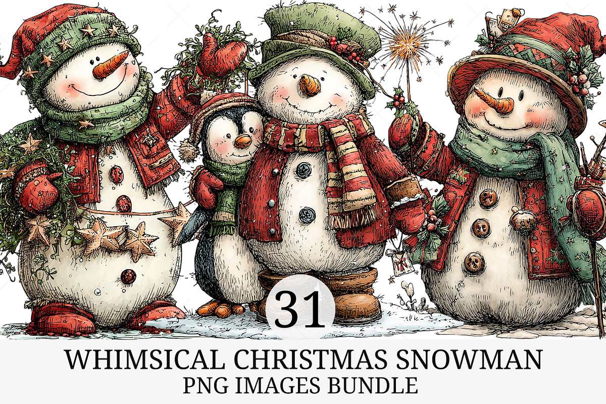 Whimsical Christmas Snowman PNG, an Illustration by Craft Nest (Photo 1 of 10)