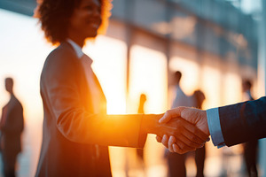 Business Handshake in Sunlit Office, a Business Photo by AlyaAnd