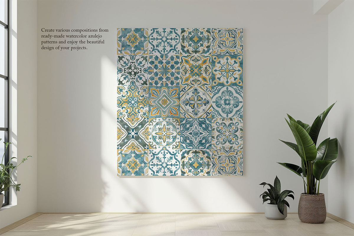 Azulejos watercolor tiles & Patterns, a Pattern Graphic by Jenny Quince (Photo 4 of 12)