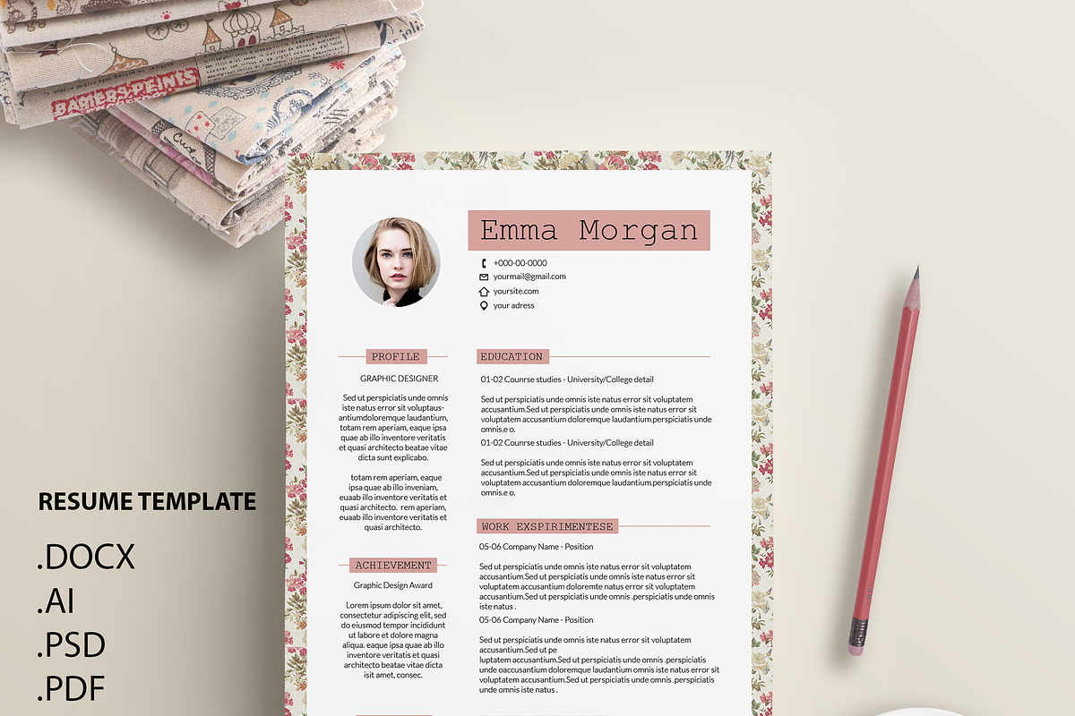 Vintage Floral CV /Resume Template M, a Resume Template by Showy68 Template (Photo 2 of 3)