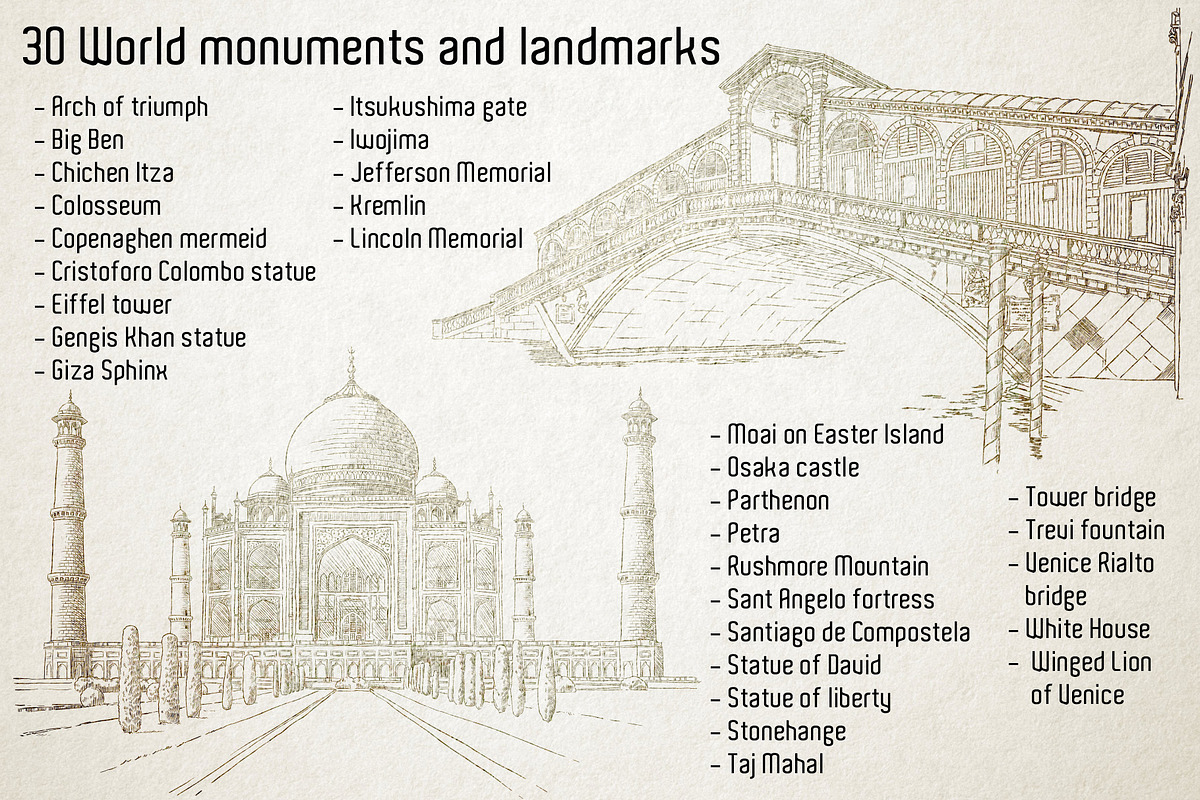 30 World monuments vector drawing, an Object Graphic by Giordano Aita Graphics (Photo 1 of 5)
