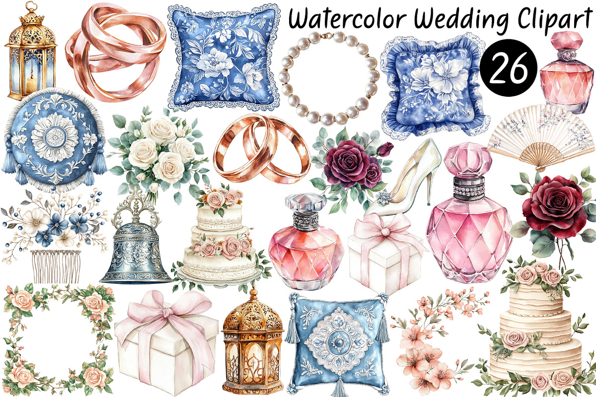 Watercolor Wedding Clipart Bundle, a Seasonal Illustration by CitraGraphics (Photo 1 of 7)