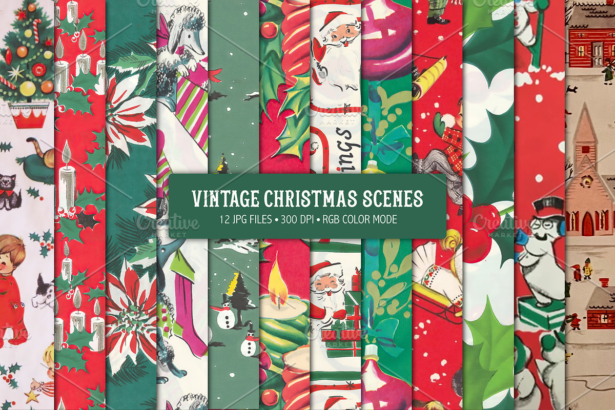 12 Vintage Christmas Scenes, a Background Graphic by Patterns for Dessert (Photo 1 of 7)