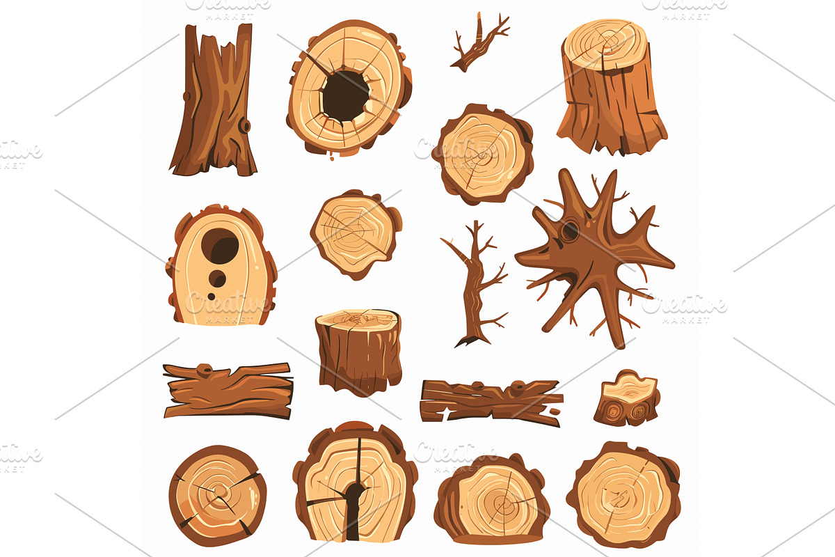 Collection cartoon wood logs, stumps, an Object Illustration by Vectorstockersland