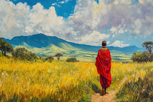 Maasai woman walking through vibrant, a Photo by Iftikhar Alam