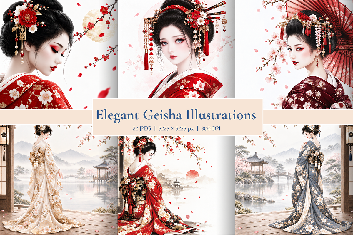 Elegant Geisha Illustrations, a Person Illustration by MarisoArt (Photo 1 of 6)