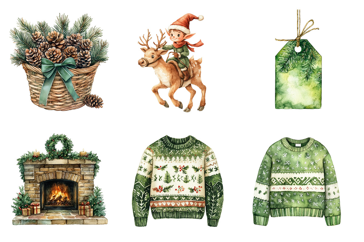 Cozy Green Christmas Winter Clipart, an Illustration by SinaCreation (Photo 3 of 7)
