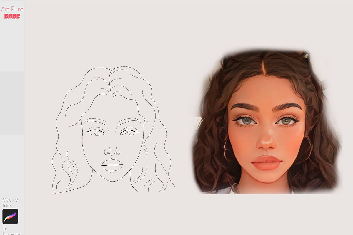 Procreate Portrait Face Guides Stamp, a Brush Add-On by ArtPrintBabe