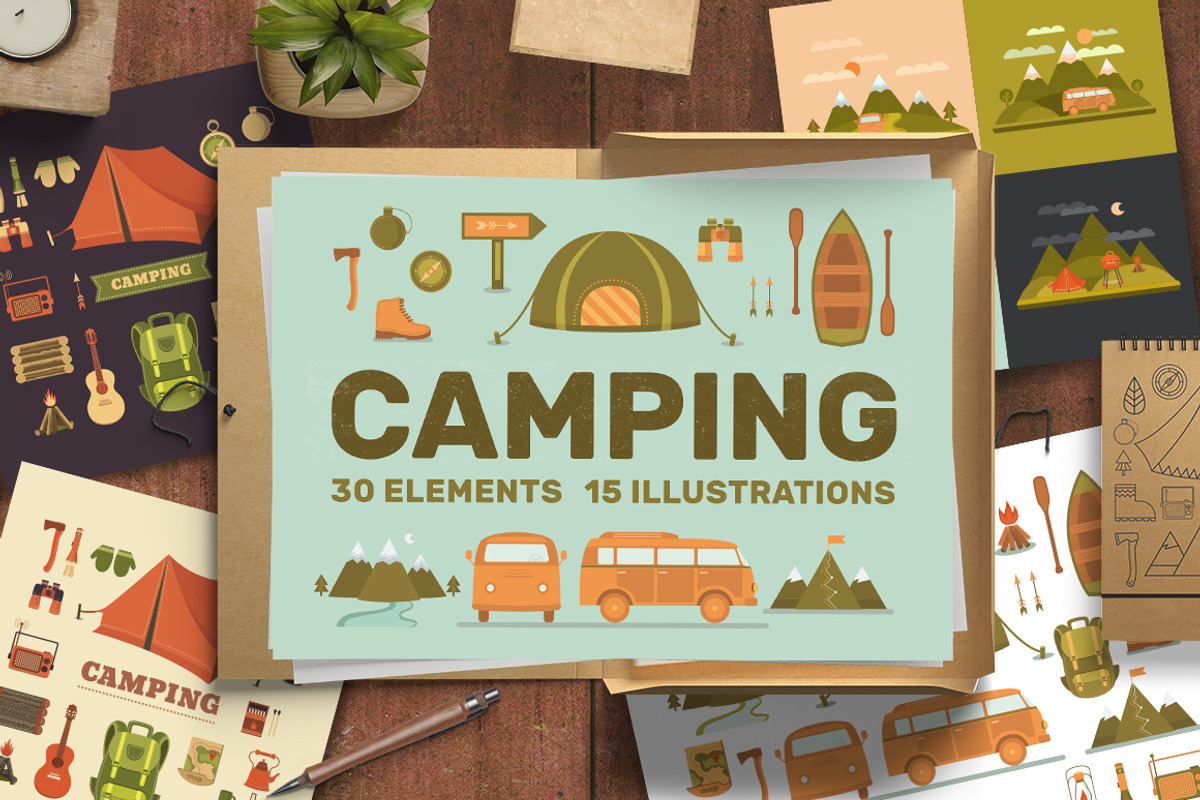 Camping illustrations and elements, an Illustration by Dasha Efremova (Photo 1 of 10)