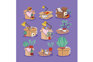 nine moving boxes, an Object Illustration by studiogstock