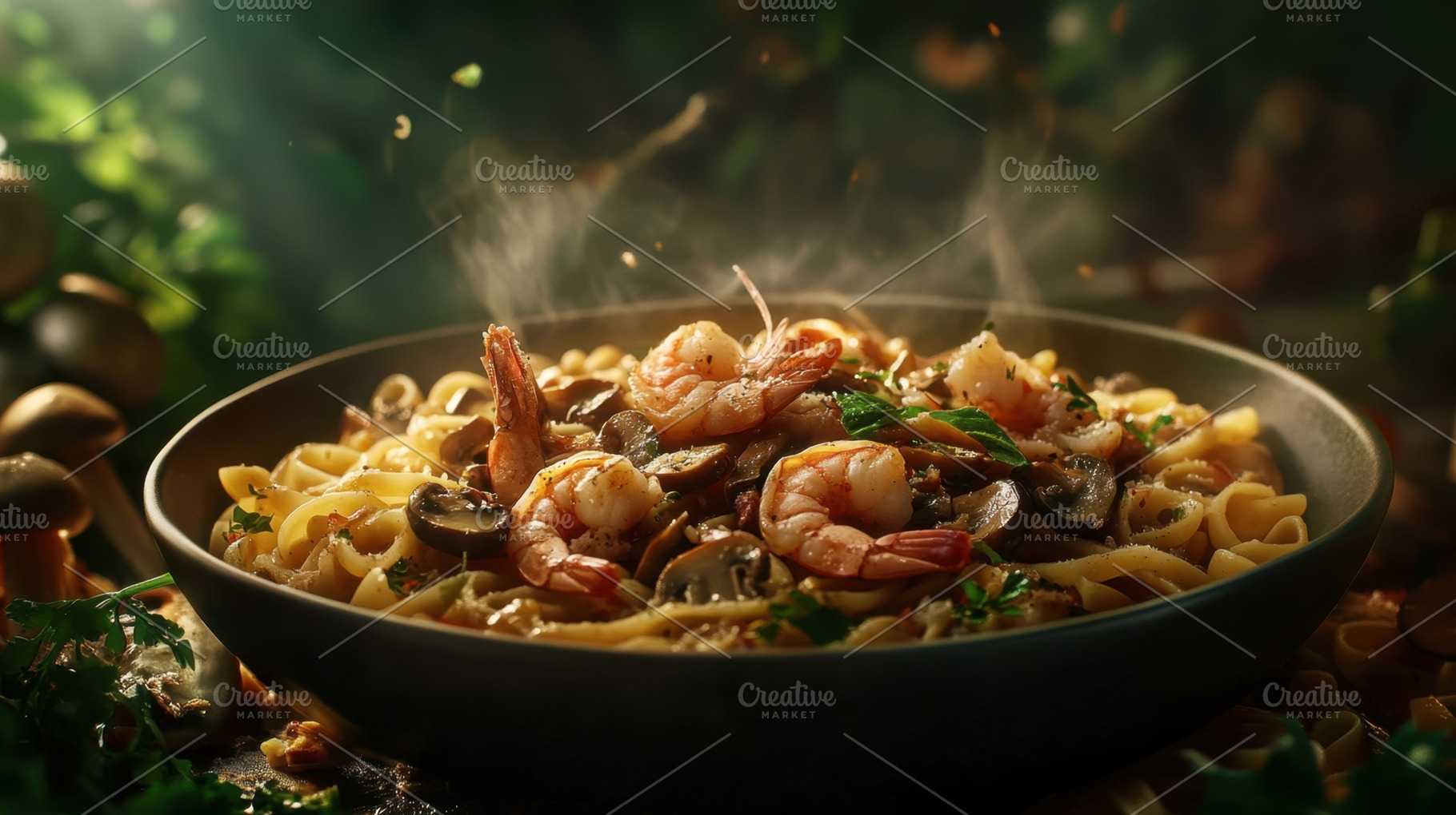 Delicious shrimp pasta in a bowl, a Photo by Beautiful things