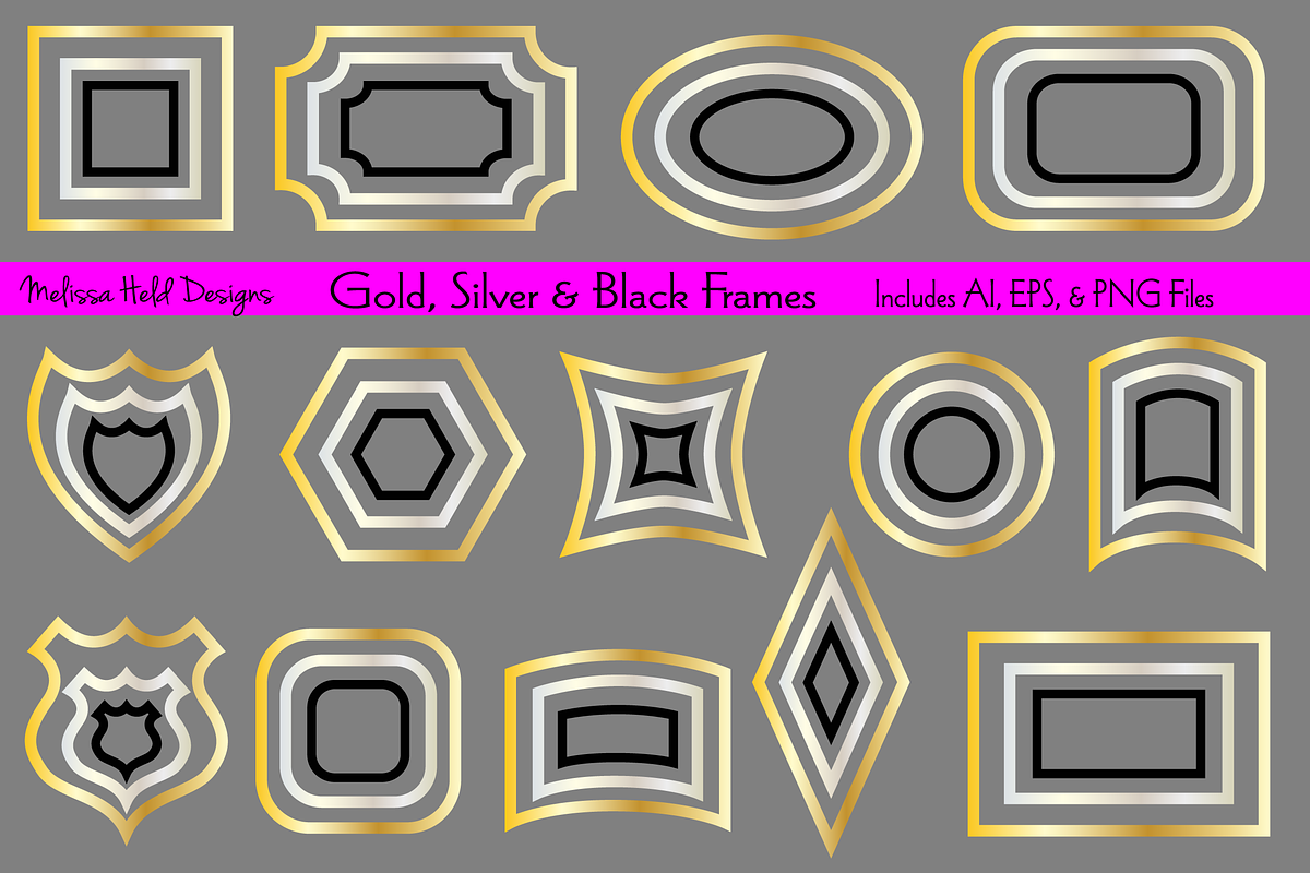 Gold, Silver, & Black Frames Clipart