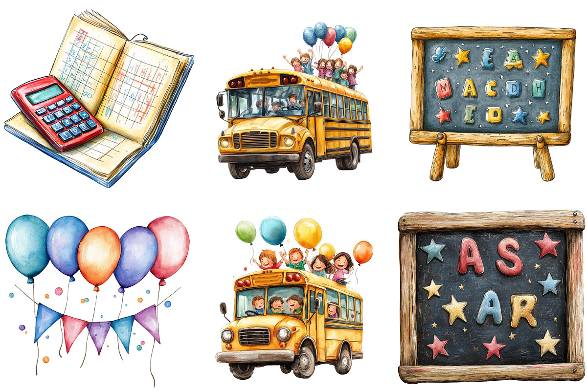 Back to School Clipart, an Illustration by Watercolor design (Photo 3 of 4)