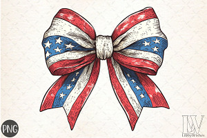 4th of July Coquette Bow Png, an Illustration by Libby Wishes