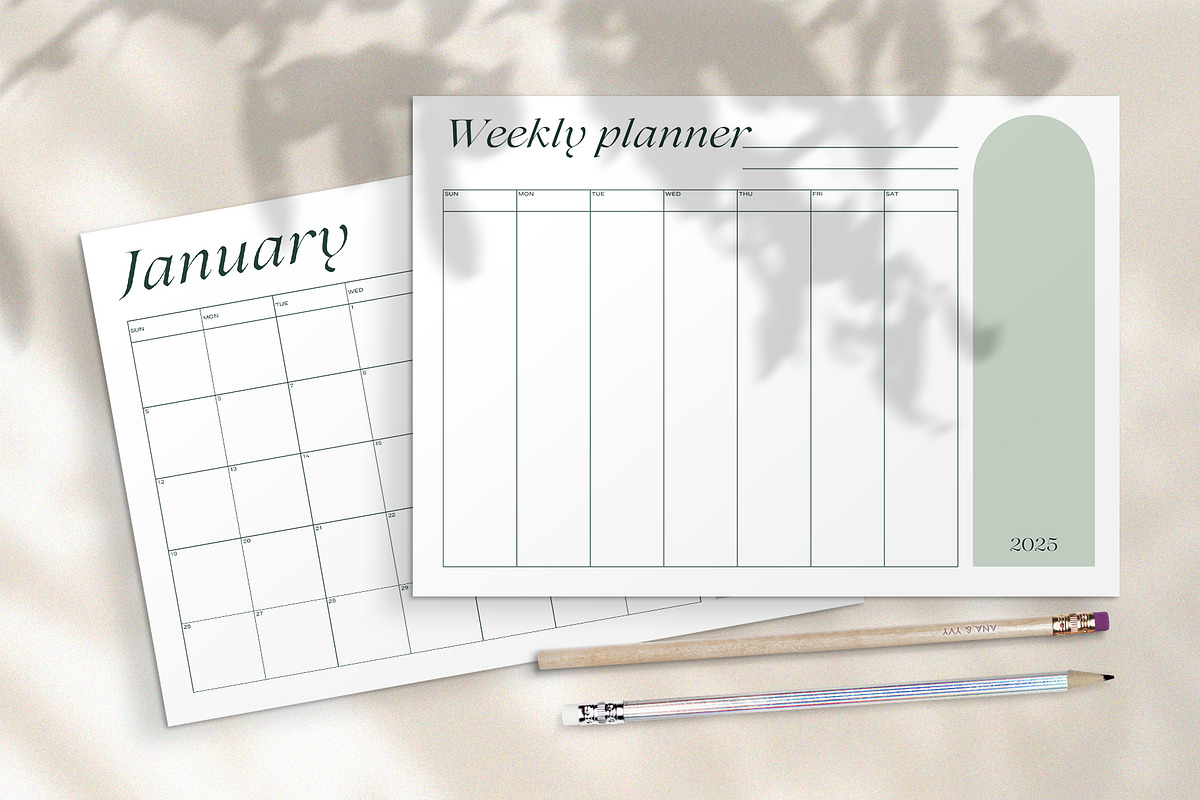 Green Calendar 2025 & Weekly Planner, a Stationery Template by Elena Dorosh (Photo 2 of 5)