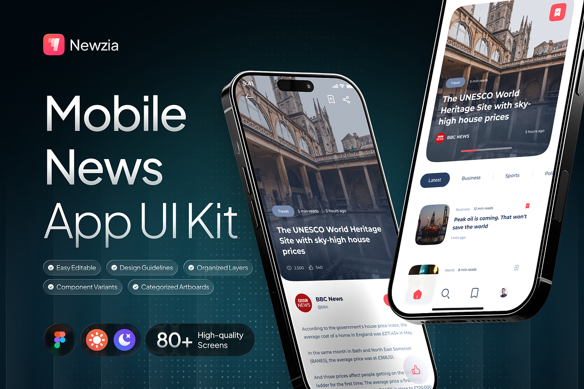 Newzia - Modern Mobile News UI Kit, an UI Kit Template by Rafiq | YDN (Photo 1 of 6)