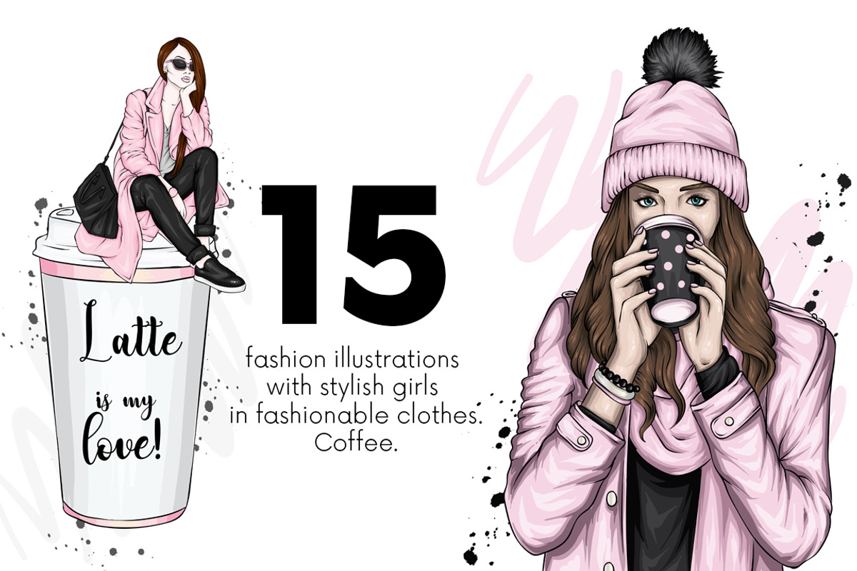 Beautiful girls and coffee. Fashion., a Food Illustration by Vitaliy Grin (Photo 1 of 2)