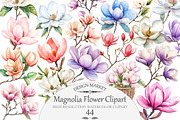 Watercolor Magnolia Flower Clipart, an Illustration by Design Market (Thumbnail 1 of 5)