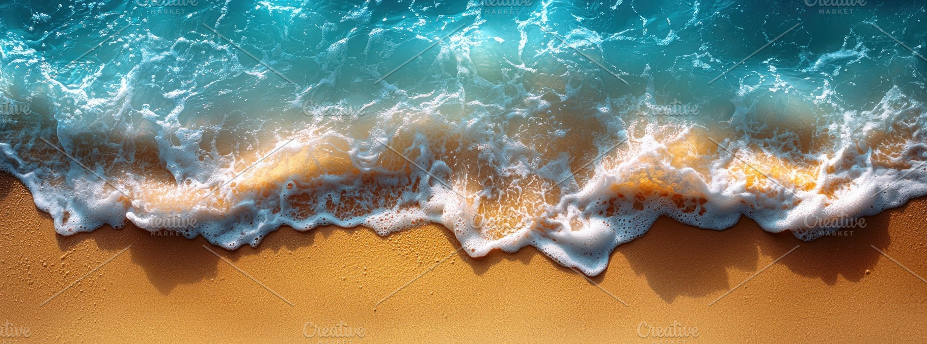 Top view of ocean waves washing over golden sandy beach with whi, a Person Photo by José Manuel Gelpi