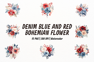 Denim Blue and Red Cream Flower, an Object Illustration by New-School-Wave