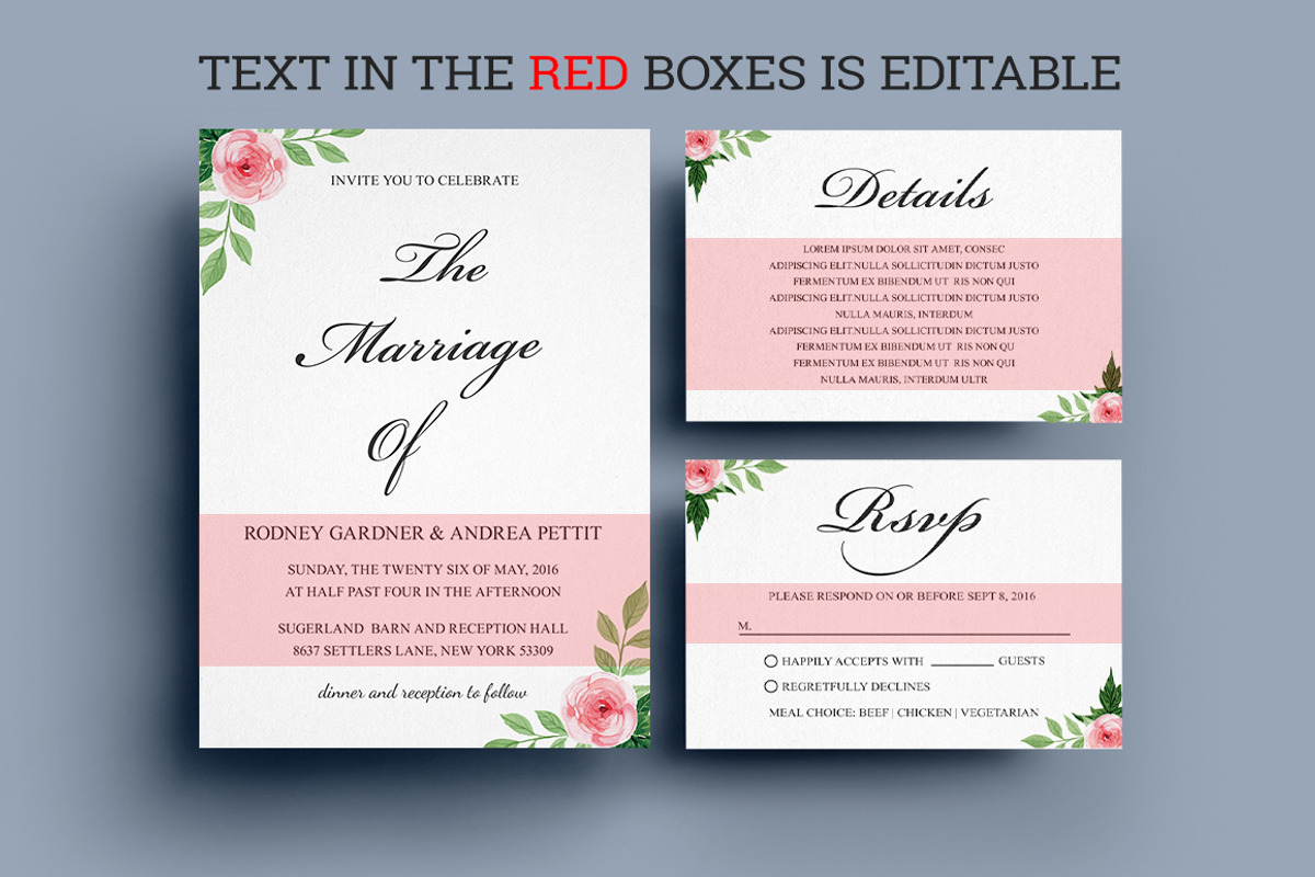 Rose Wedding Invitation Set, an Invitation Template by TemplateCrafts (Photo 3 of 4)