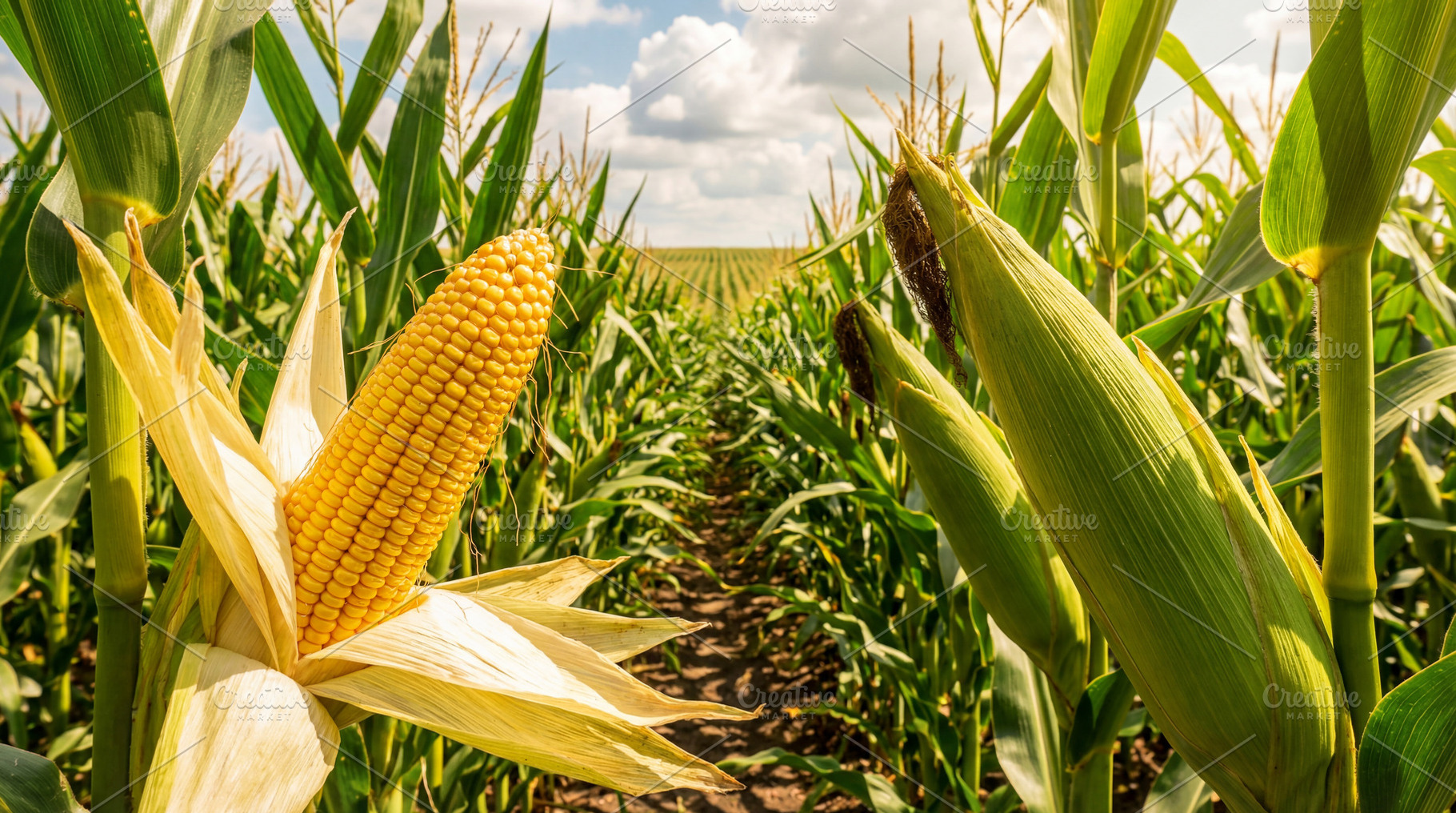 Ears of corn on corn plants, a Food & Drink Photo by Volff
