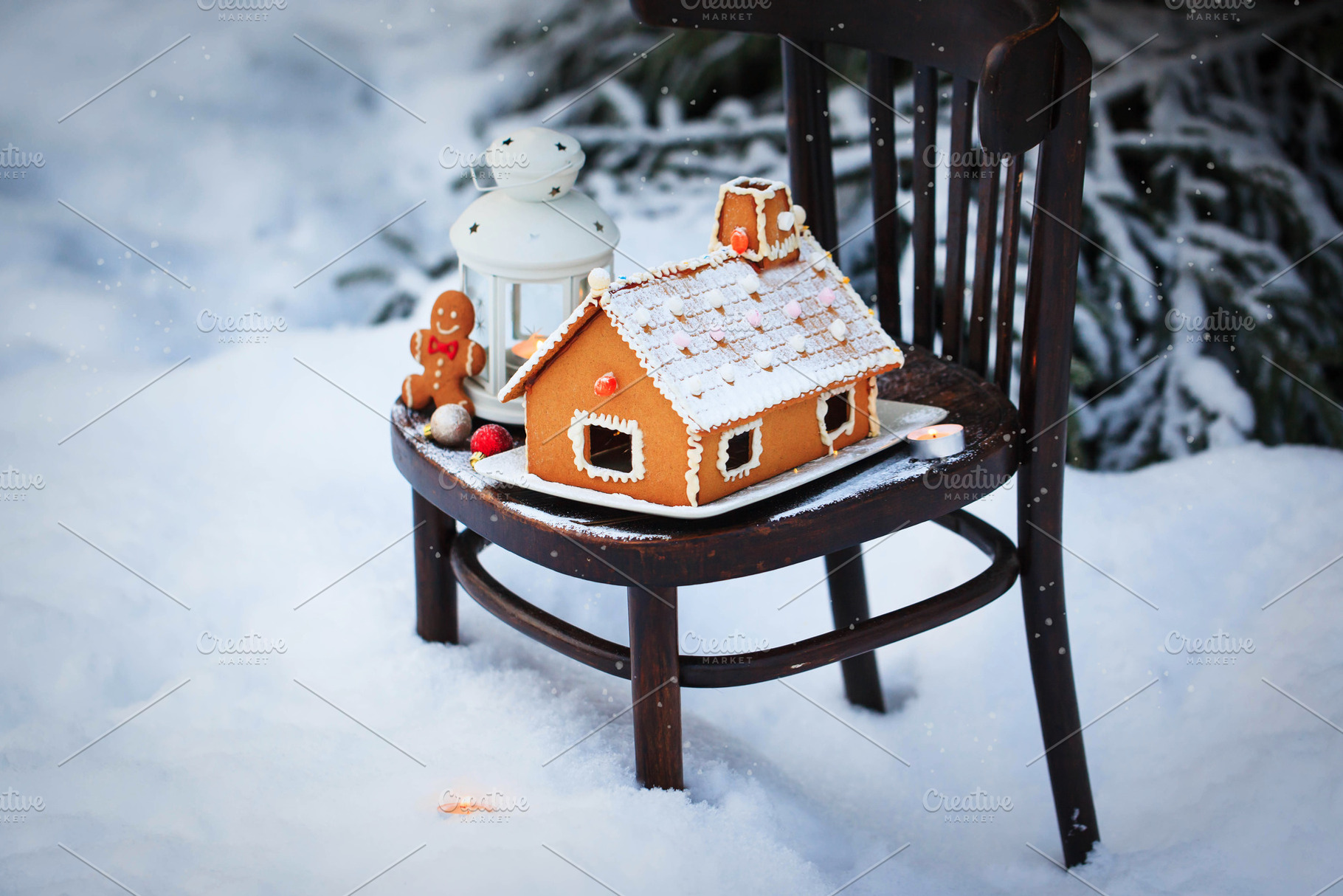 Gingerbread house on the snow, a Holiday Photo by Kate S