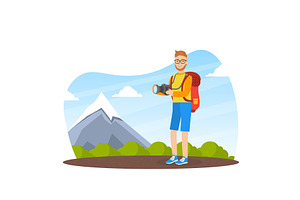 Cheerful Man Taking Photos on, a Sport Illustration by TopVectors