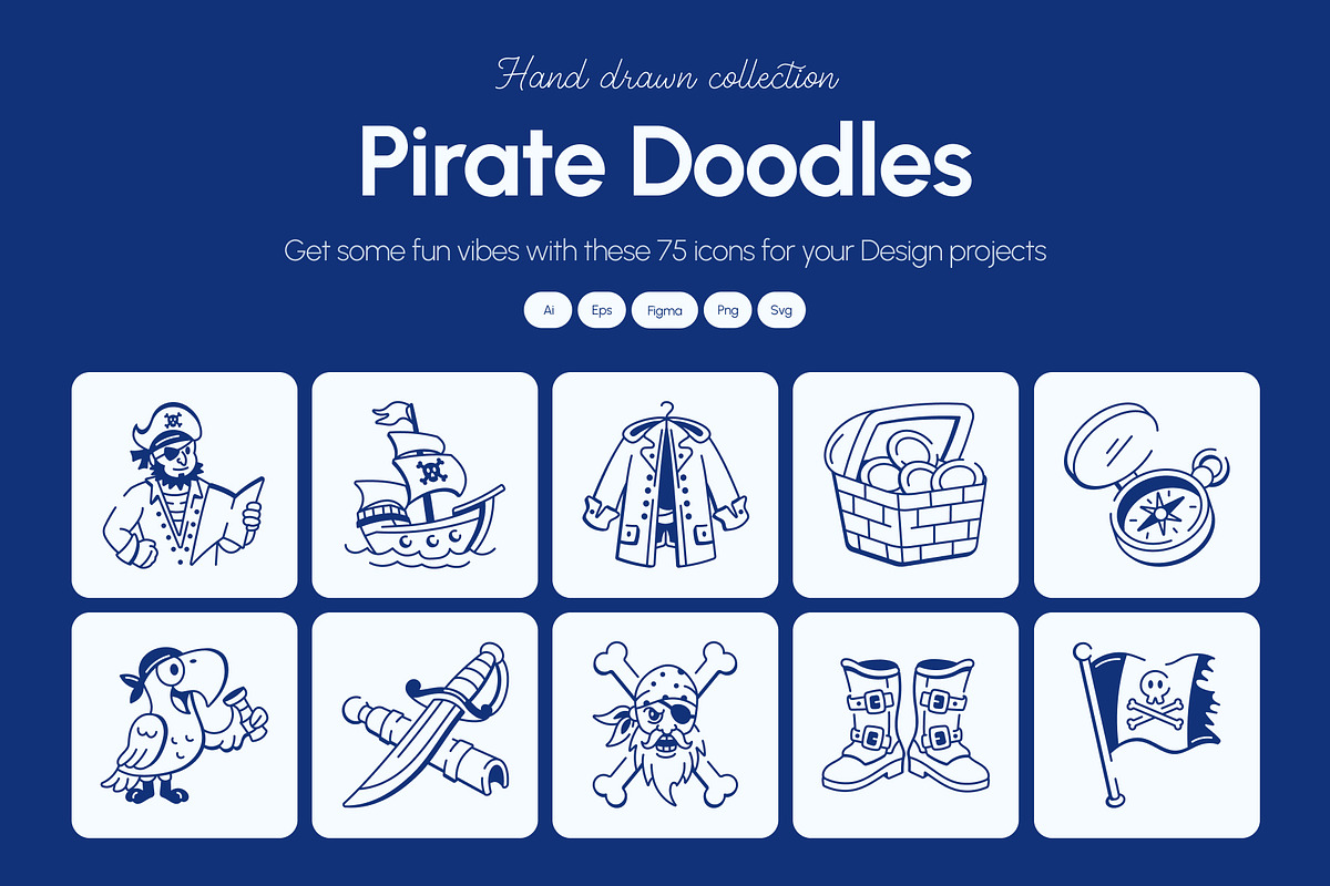 Pirate Doodle Icon Set, an Outline Icon by Vectors Market (Photo 1 of 8)