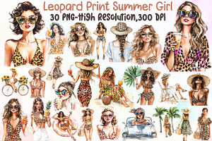 Leopard Print Summer Girl Clipart, an Illustration by Sublimation Artist