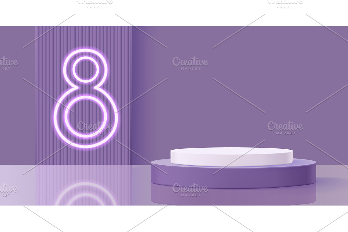 8 March podium with neon number, an Illustration by art PVP - market