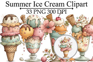Summer Ice Cream Clipart, an Illustration by Design Market