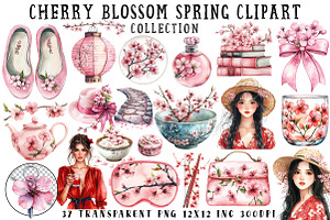 Cherry Blossom Spring Clipart, an Illustration by OK Design